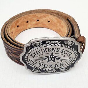 RARE Vintage LUCKENBACH TEXAS Mens Brown Western Leather Belt Buckle Size 38 USA